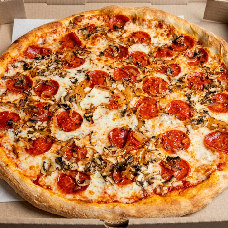 Pepperoni and mushroom pizza.