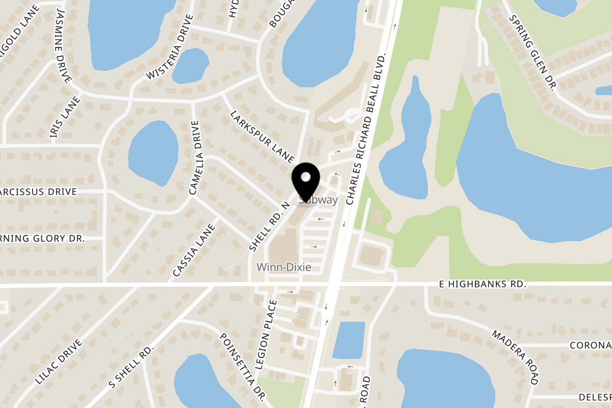 Map showing the location of Nonna Maria's Pizzeria on 34 N Charles Richard Beall Blvd in DeBary